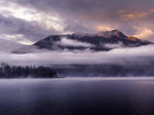 Preview wallpaper mountains, lake, fog, clouds, peaks, queenstown, new zealand