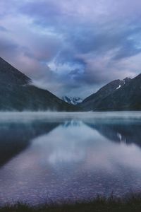 Preview wallpaper mountains, lake, fog, clouds, altai, russia