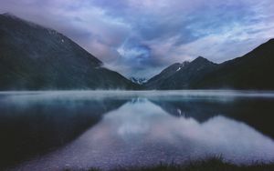 Preview wallpaper mountains, lake, fog, clouds, altai, russia