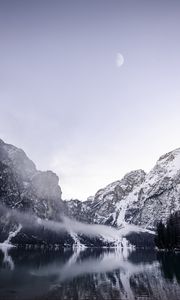 Preview wallpaper mountains, lake, fog, snowy, landscape
