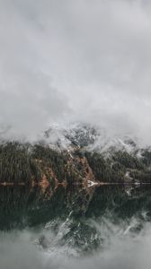 Preview wallpaper mountains, lake, fog, clouds, forest, landscape