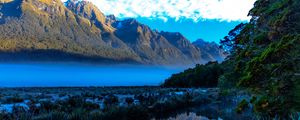 Preview wallpaper mountains, lake, fog, landscape, reflection