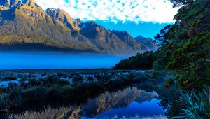 Preview wallpaper mountains, lake, fog, landscape, reflection