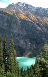 Preview wallpaper mountains, lake, forest, landscape, nature, peak