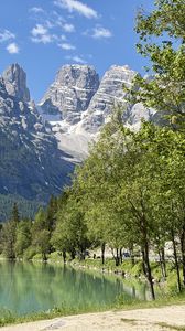 Preview wallpaper mountains, lake, forest, trees, water, nature