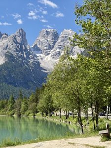 Preview wallpaper mountains, lake, forest, trees, water, nature