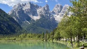 Preview wallpaper mountains, lake, forest, trees, water, nature