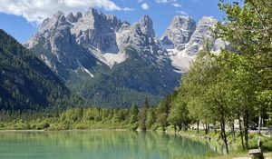 Preview wallpaper mountains, lake, forest, trees, water, nature