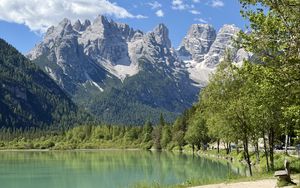 Preview wallpaper mountains, lake, forest, trees, water, nature