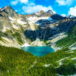 Preview wallpaper mountains, lake, forest, valley, landscape