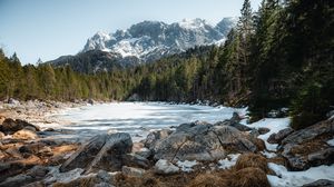 Preview wallpaper mountains, lake, forest, trees, landscape, nature