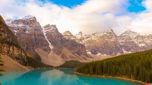 Preview wallpaper mountains, lake, forest, trees, nature, landscape