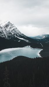 Preview wallpaper mountains, lake, frozen, forest, landscape