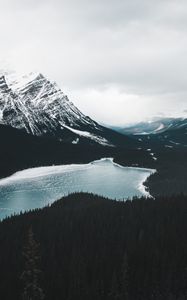 Preview wallpaper mountains, lake, frozen, forest, landscape