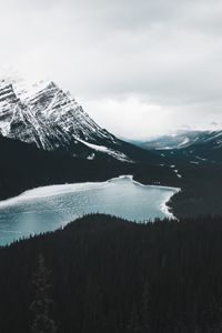 Preview wallpaper mountains, lake, frozen, forest, landscape