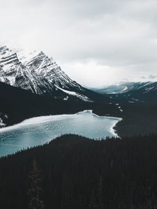 Preview wallpaper mountains, lake, frozen, forest, landscape