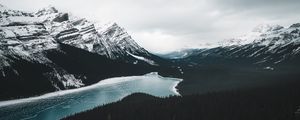 Preview wallpaper mountains, lake, frozen, forest, landscape