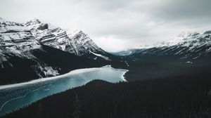 Preview wallpaper mountains, lake, frozen, forest, landscape