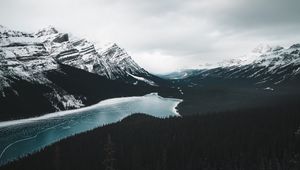 Preview wallpaper mountains, lake, frozen, forest, landscape