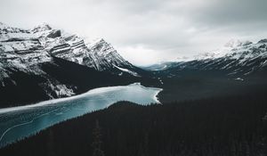 Preview wallpaper mountains, lake, frozen, forest, landscape