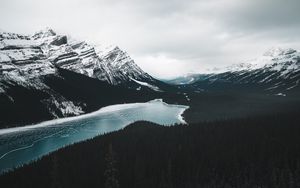 Preview wallpaper mountains, lake, frozen, forest, landscape