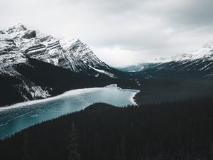 Preview wallpaper mountains, lake, frozen, forest, landscape