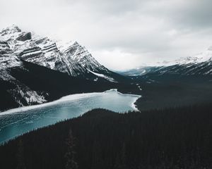 Preview wallpaper mountains, lake, frozen, forest, landscape