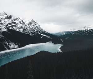 Preview wallpaper mountains, lake, frozen, forest, landscape