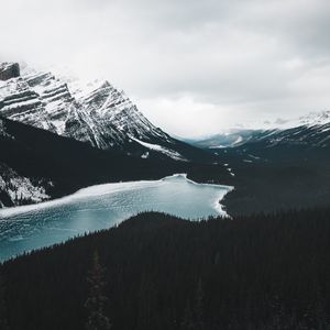 Preview wallpaper mountains, lake, frozen, forest, landscape