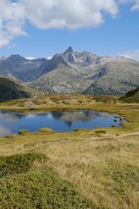 Preview wallpaper mountains, lake, glade, grass, landscape