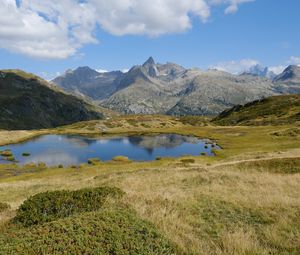 Preview wallpaper mountains, lake, glade, grass, landscape