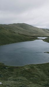Preview wallpaper mountains, lake, grass, landscape, nature
