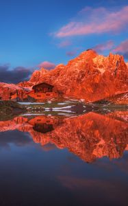 Preview wallpaper mountains, lake, house, reflection, landscape