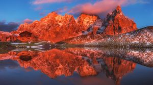 Preview wallpaper mountains, lake, house, reflection, landscape