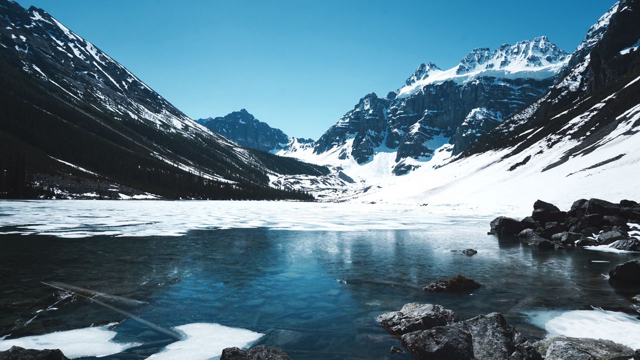 Wallpaper mountains, lake, ice, snow