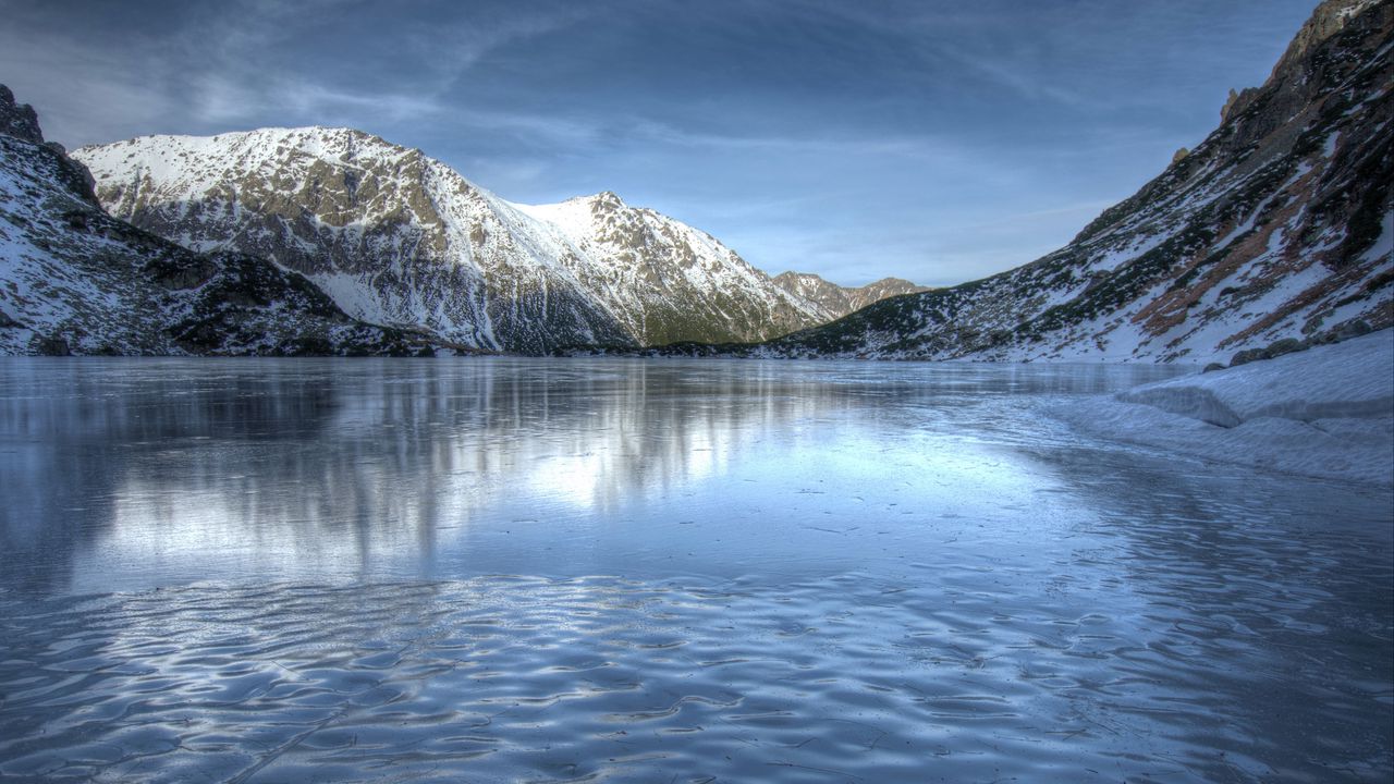 Wallpaper mountains, lake, ice, snow, nature