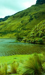 Preview wallpaper mountains, lake, lagoon, green, grass