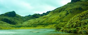 Preview wallpaper mountains, lake, lagoon, green, grass