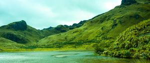 Preview wallpaper mountains, lake, lagoon, green, grass