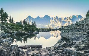 Preview wallpaper mountains, lake, landscape, nature, trees