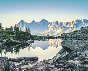 Preview wallpaper mountains, lake, landscape, nature, trees