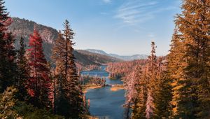 Preview wallpaper mountains, lake, landscape, needles, fir