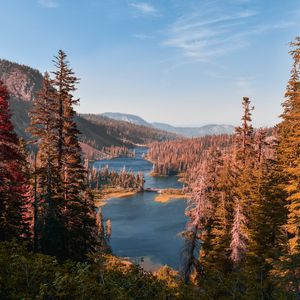 Preview wallpaper mountains, lake, landscape, needles, fir