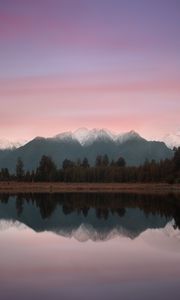 Preview wallpaper mountains, lake, landscape, trees, shore, reflection