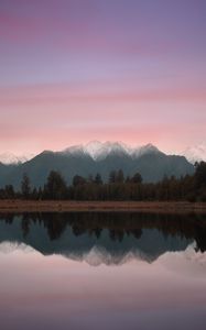 Preview wallpaper mountains, lake, landscape, trees, shore, reflection