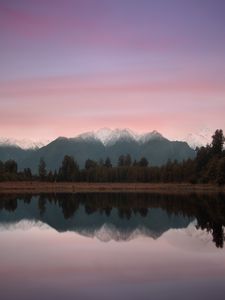 Preview wallpaper mountains, lake, landscape, trees, shore, reflection