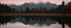 Preview wallpaper mountains, lake, landscape, trees, shore, reflection