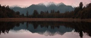 Preview wallpaper mountains, lake, landscape, trees, shore, reflection