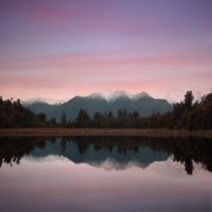 Preview wallpaper mountains, lake, landscape, trees, shore, reflection