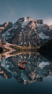 Preview wallpaper mountains, lake, landscape, boats, reflection